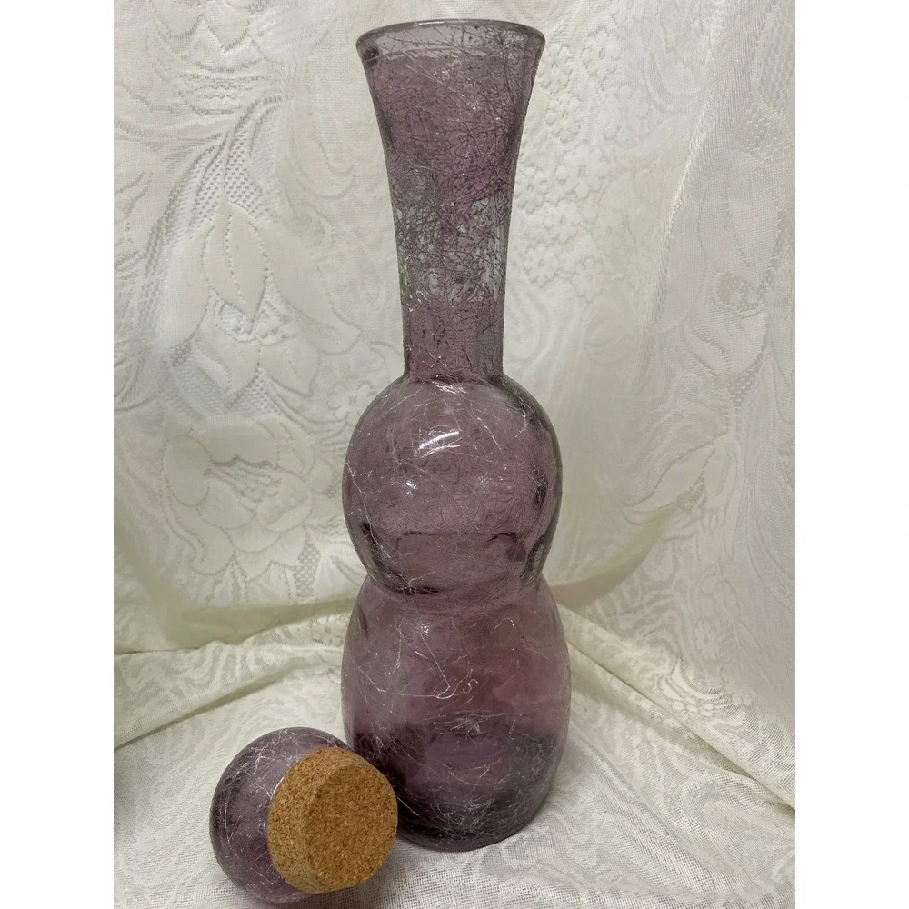 Vintage MCM Purple Spaghetti String‎ Glass Decanter Handmade Blown Made in Spain